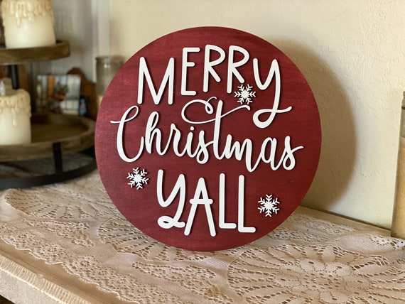 Merry Christmas Y'all Door Hanger, Wooden Home Decor, Hand Painted, Christmas Gift, Home Decor, Wall Art