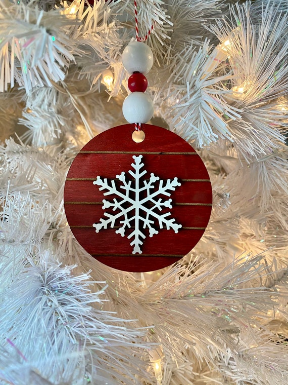 Farmhouse Snowflake Ornament (Barn Red), Wooden Home Decor, Hand Painted, Christmas Gift, Home Decor