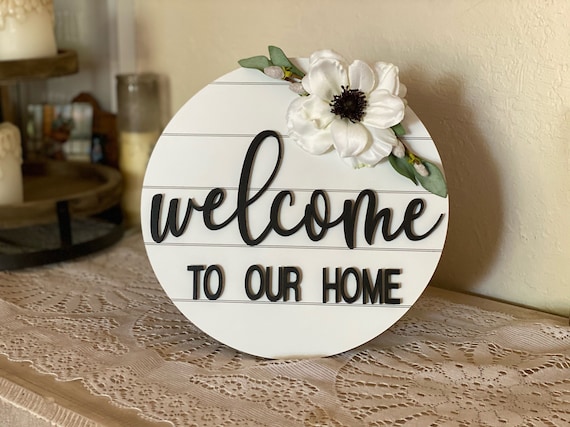 Welcome To Our Home Door Hanger, Wooden Home Decor, Hand Painted, Christmas Gift, Home Decor, Wall Art