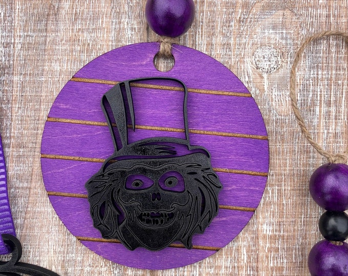 The Hatbox Ghost Inspired Ornament (Purple), Haunted Home Decor, Wooden Home Decor, Hand Painted, Christmas Gift, Home Decor