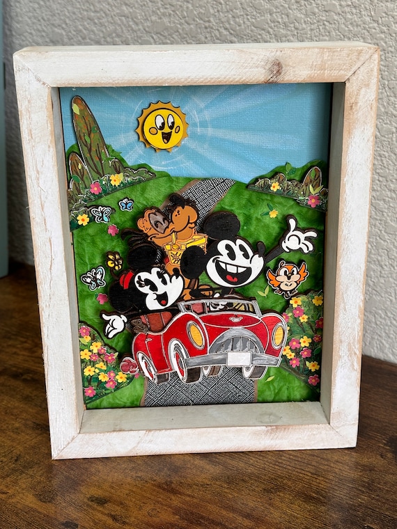 Runaway Railway Diorama, Park Themed Layered Mouse Inspired Sign, Wooden Sign, Hand Painted, Mixed Media, Home Decor, Wall Art