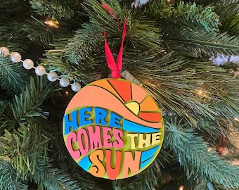 Here Comes The Sun Ornament, Wooden Home Decor, Hand Painted, Christmas Gift, Home Decor