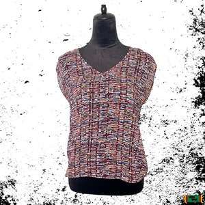 Vintage 90s Multicolor Sheer Blouse w/ V-neck front and woven back design women’s XS