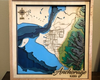Great 3D laser-cut topgraphic map of Anchorage Alaska!