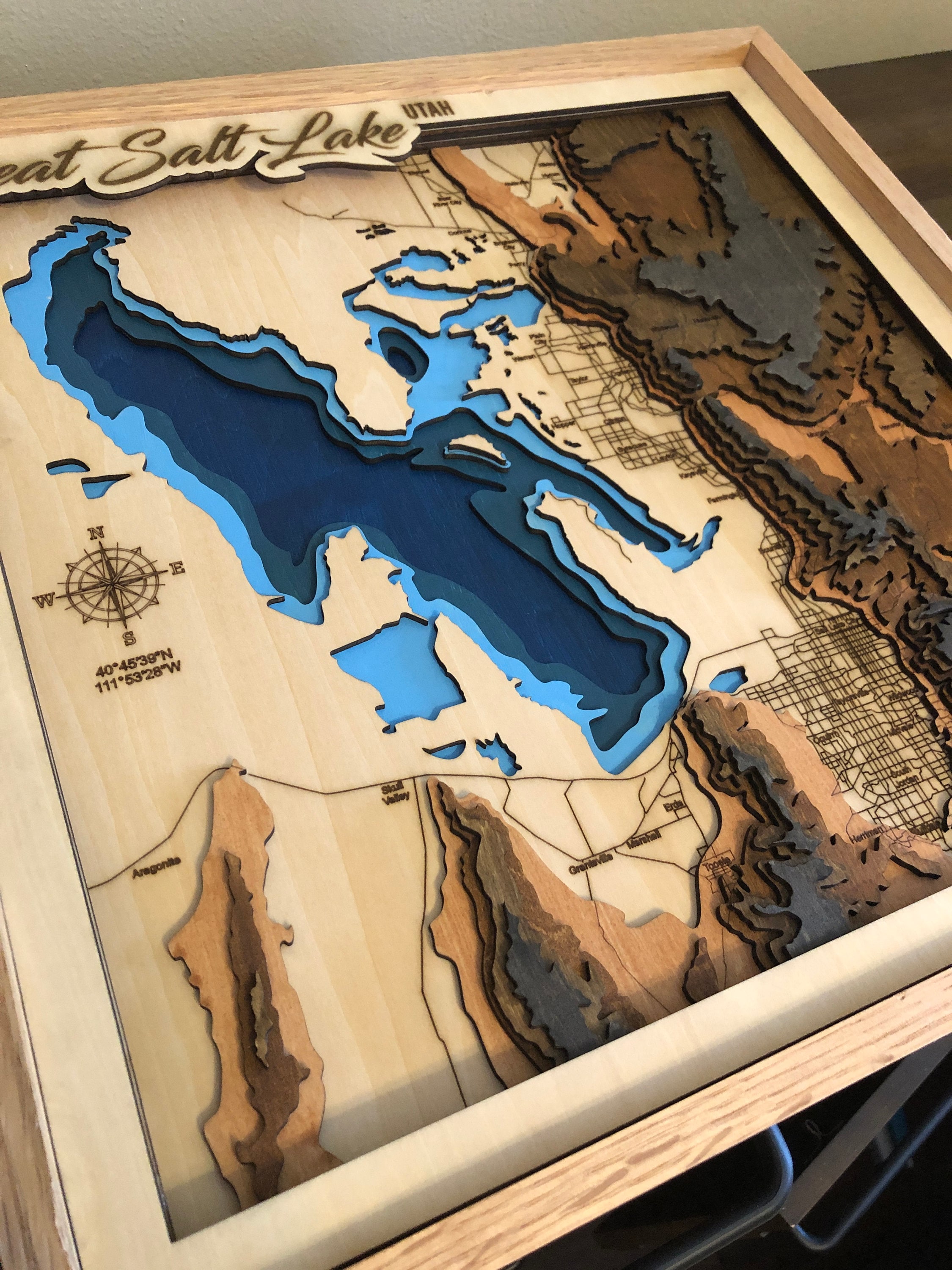 Amazing 3D Laser Cut Great Salt Lake Wood Topographic Map - Etsy