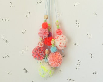 Pompons bouquet wall hanging, handmade colorful wall decor, nursery wall decor, kids wall decor