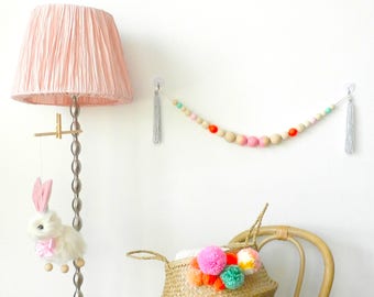 Hand painted wooden beads garland wall with sparkly silver tassels, wall hanging, nursery wall decor, nursery wall hanging, kids decor
