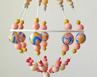 Hand painted wooden beads chandelier, pajaki inspired, handmade ceiling decor, mobile, patio decor, nursery decor, bedroom decor, kids decor