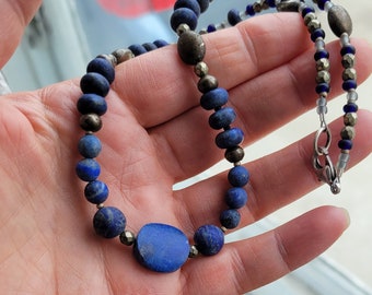 Deep Blue Matte Lapis and Pyrite Necklace