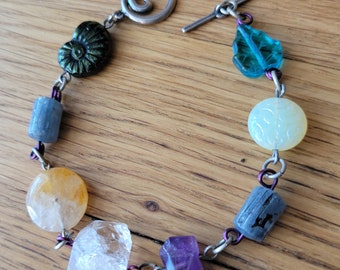 Colorful Gemstone Glass Link Bracelet