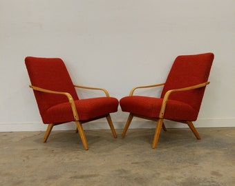 Pair of Vintage Czech Mid Century Modern Lounge Chairs