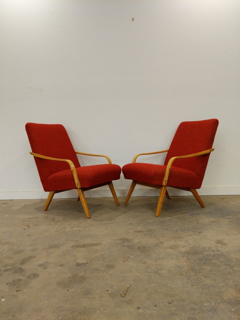 Pair of Vintage Czech Mid Century Modern Lounge Chairs image 1