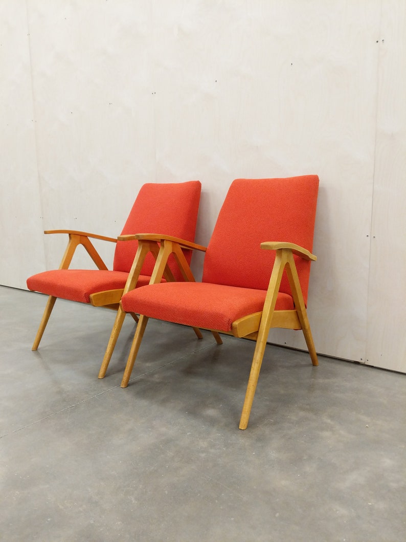 Pair of Vintage Czech Mid Century Modern Lounge Chairs image 4