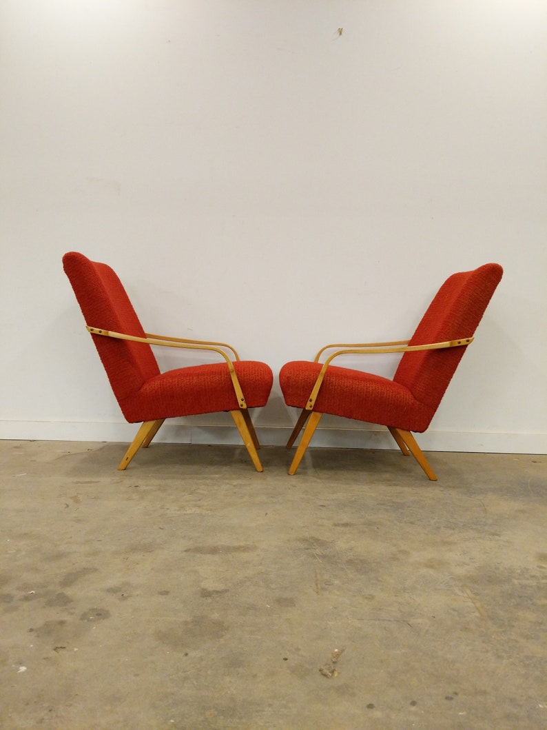 Pair of Vintage Czech Mid Century Modern Lounge Chairs image 2