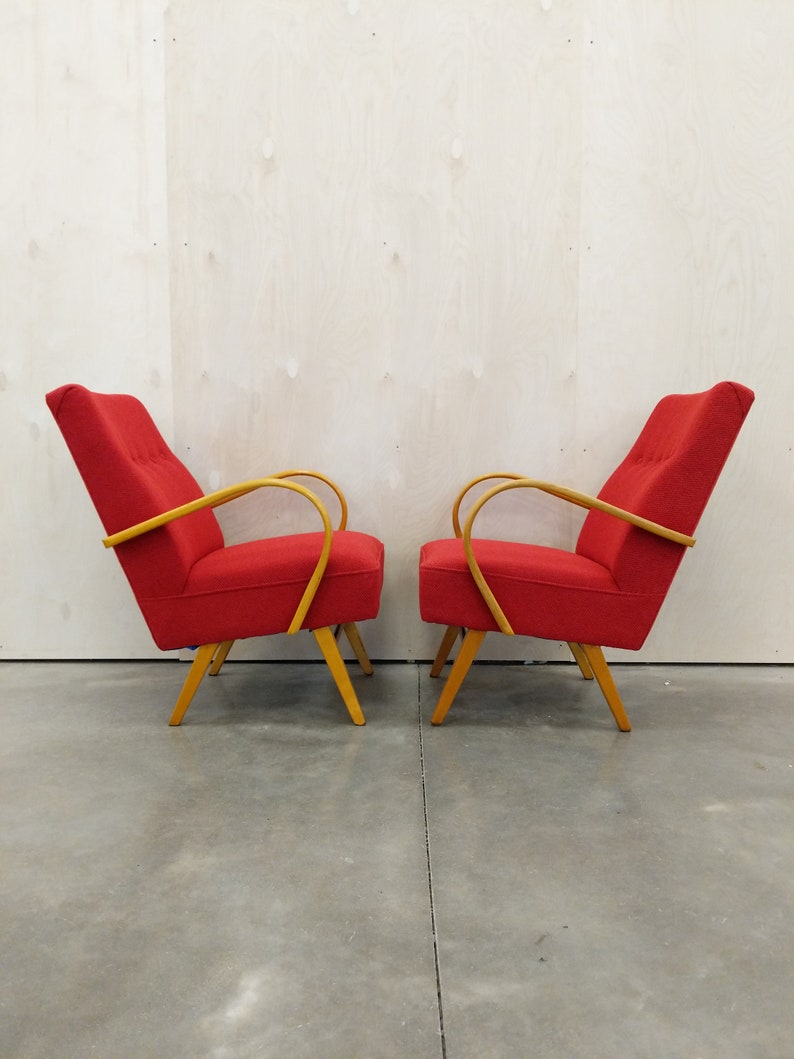 Pair of Vintage Czech Mid Century Modern Lounge Chairs image 2