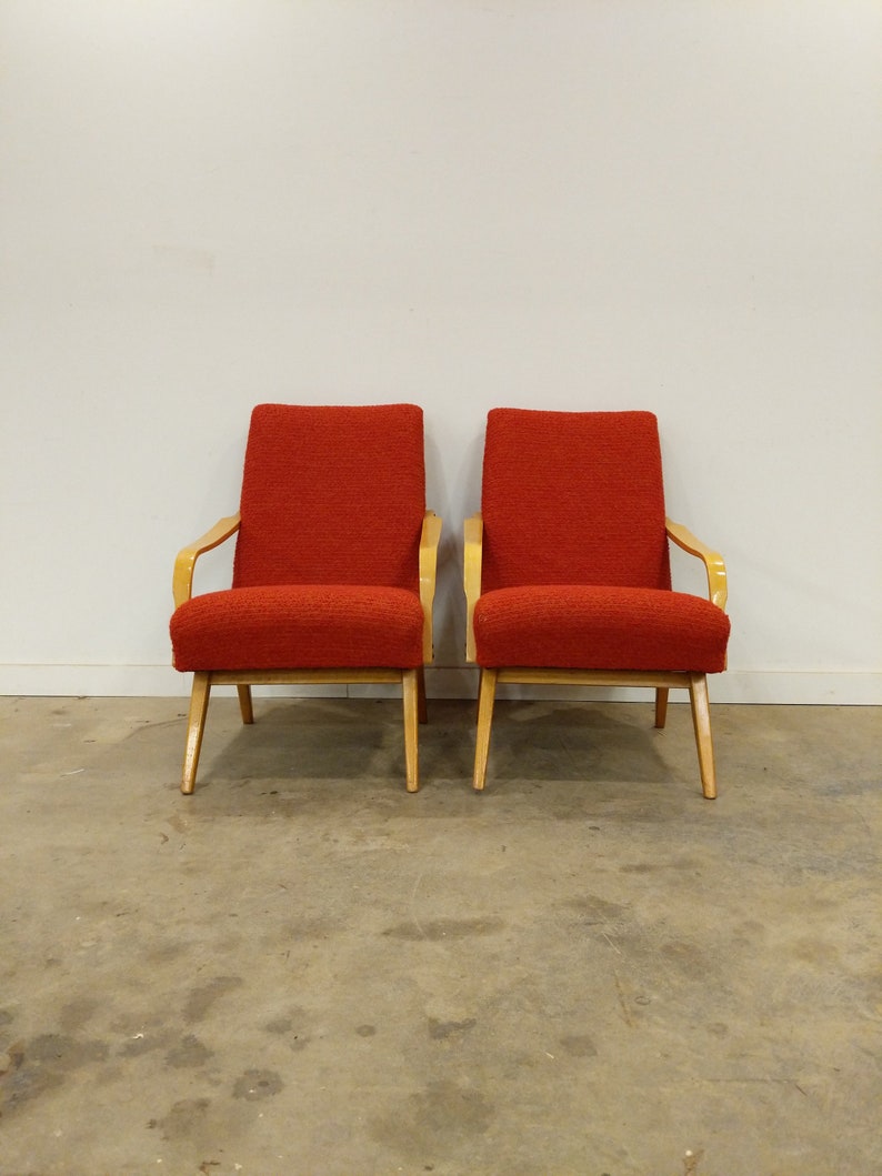 Pair of Vintage Czech Mid Century Modern Lounge Chairs image 4