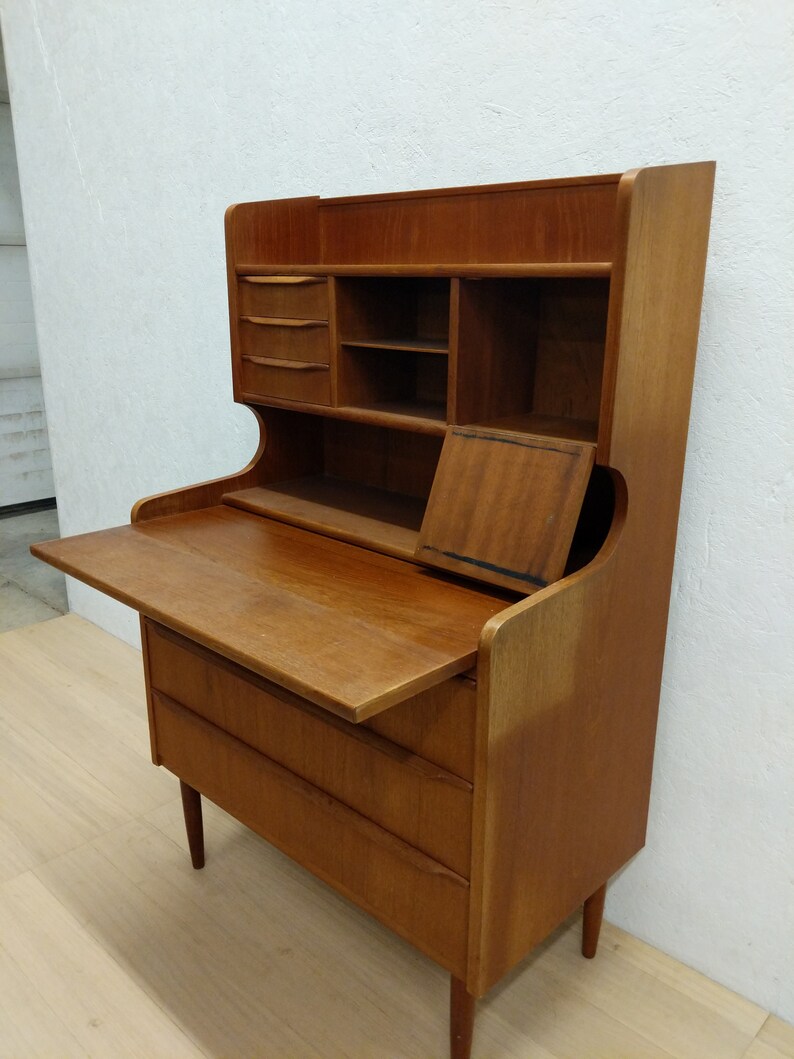 Vintage Danish Modern Teak Secretary Desk Vanity