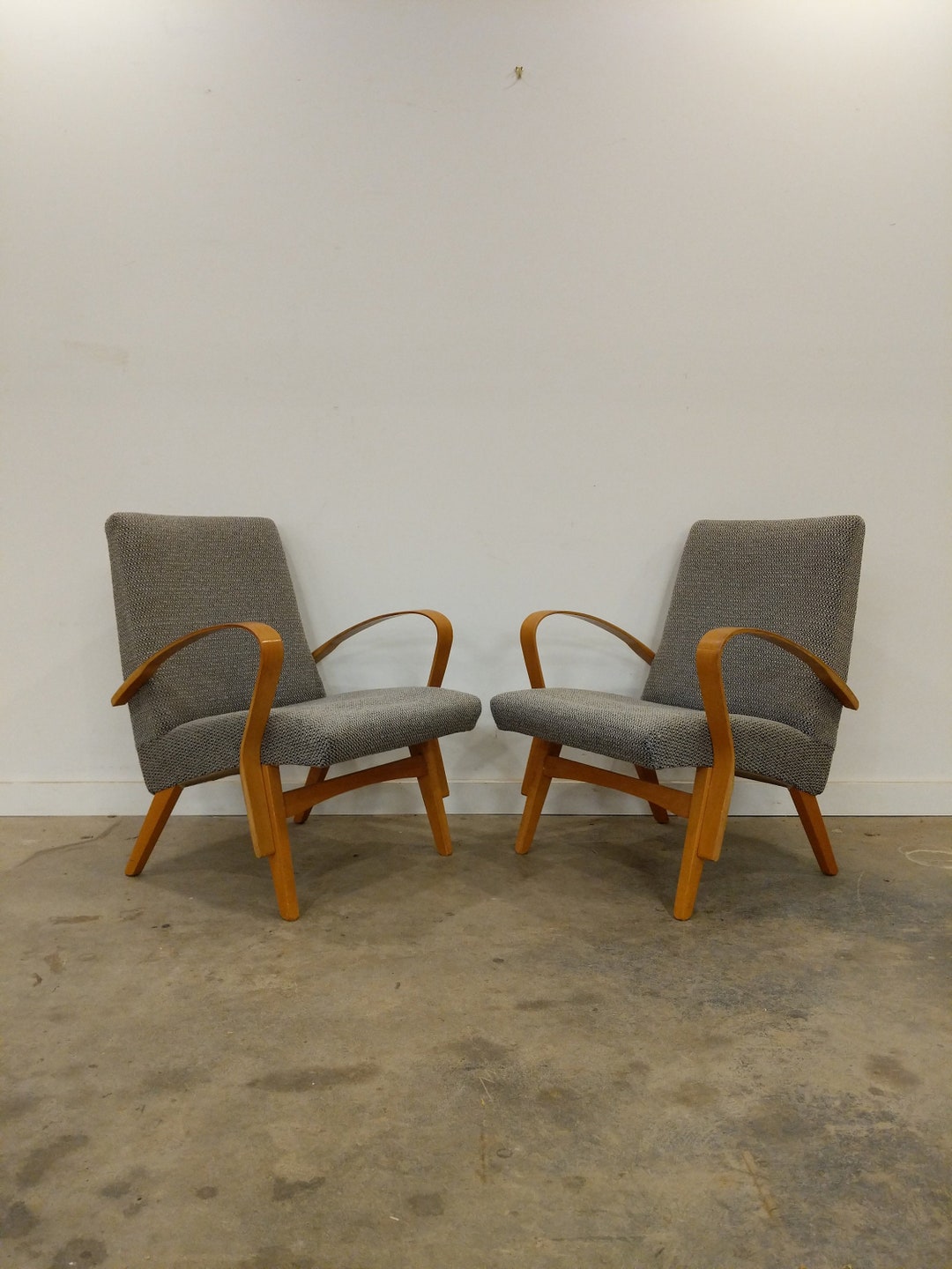 Pair of Vintage Czech Mid Century Modern Lounge Chairs