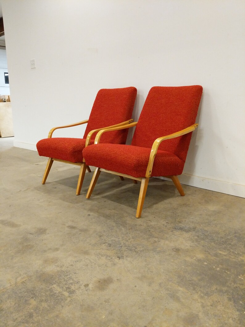 Pair of Vintage Czech Mid Century Modern Lounge Chairs image 5