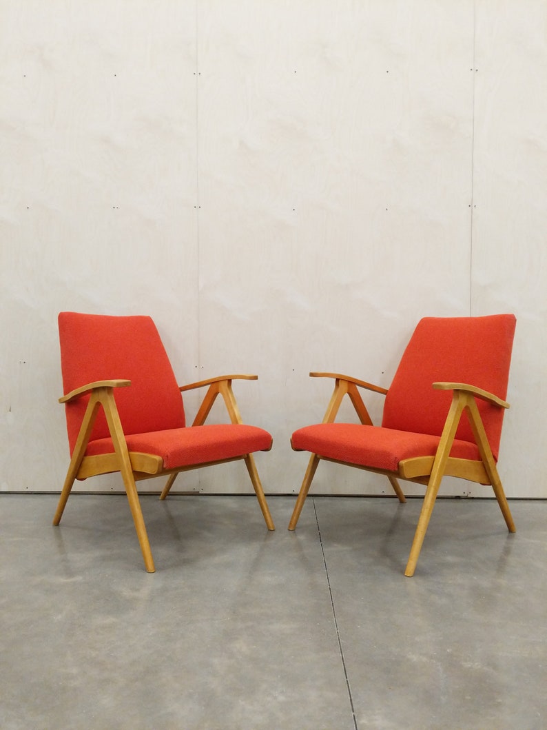 Pair of Vintage Czech Mid Century Modern Lounge Chairs image 1