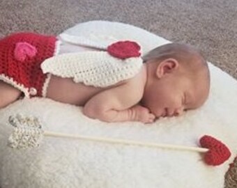 Cupid, 3 piece Set, Cloud, Crocheted, Yarn, Newborn Photo Props, Handmade in USA