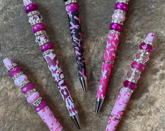 Beaded Pen, Breast Cancer Awareness, Pink Lady, Pink Ribbon, Gift for Cancer Survivor