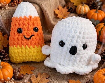 Candy Corn, Ghost, Halloween, Plushie, Stuffed Candy Corn , Chenille, Soft, Handmade, Squishy, Toy
