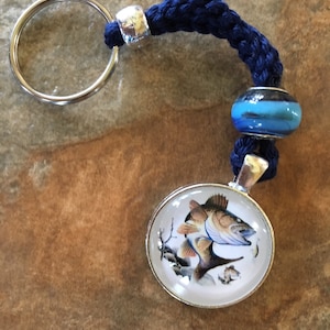 Fish Key fob, Fisherman Keychain, Fishing Keyring, Glass Dome Pendant Charm, Trout, Bass, Crappie, Walleye, Key fob, Keychain with charm