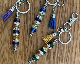 Team Spirit, Team Colors, Glass bead Keychain, Rod Keyring, Tassel, Key ring, Keyring fob, Keychain with charm, Handmade by me