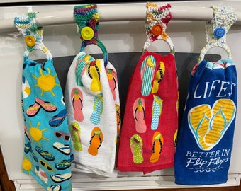 Summer, Flip flops, Plush hand towel, 100% cotton, Kitchen Hand towel, Removable Hanger, Towel holder