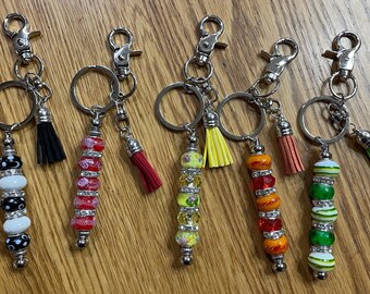 Glass bead Keychain, Rod Keyring, Tassel, Key ring, Keyring fob, Keychain with charm, Handmade by me