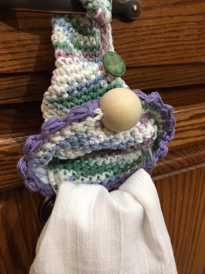 Gnome towel topper Stripes Kitchen Gnome Crocheted Dish Etsy