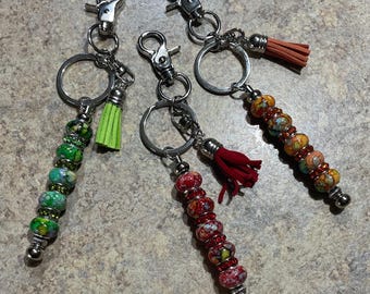 Glass bead Keychain, Rod Keyring, Tassel, Key ring, Keyring fob, Keychain with charm, Handmade by me