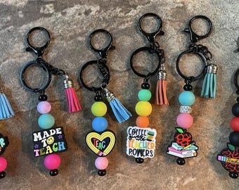 Teacher, Teacher appreciation, beaded Keychain, Rod Keyring, Tassel, Key ring, Keyring fob, Keychain with tassel, Handmade by me