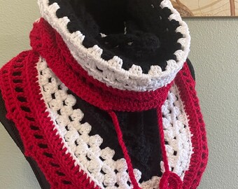 Hooded Cowl Bandanna Triangle Scarf, Hood, drawstring, BOHO, team spirit, 3 colors, Custom orders welcome