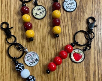 Wood bead Keychain, Rod Keyring, Glass Dome Pendant Charm, Key ring, Keyring fob, Keychain with charm, Handmade by me