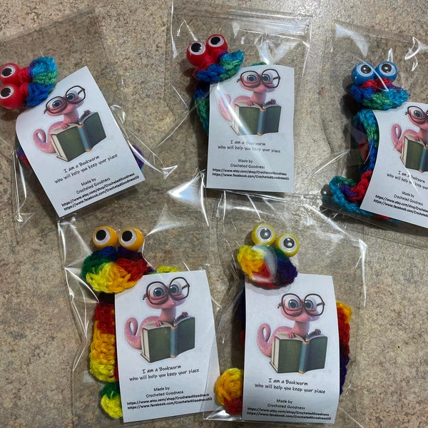 Googly Eyes, Bookworm, Page marker, Bookmark, Back to School, Crocheted, Handmade by me