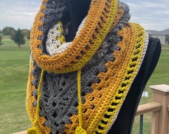 Hooded Scarf, Cowl Bandanna Triangle Scarf, Hood, drawstring, BOHO, Renaissance,