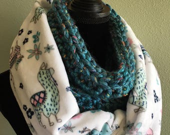 SNOOD, 6 in 1 Scarf, Llama, Fleece, Crocheted, Chunky Yarn, Infinity Scarf, Gift for Llama Lover