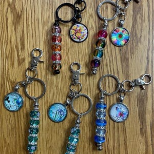 Dragonfly, Butterfly, Hummingbird, Rainbow, Glass bead Keychain, Rod Keyring, Glass Dome Pendant, Key ring, Keyring fob, Keychain with charm