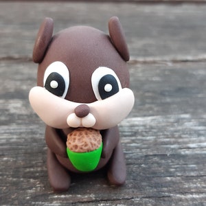 Squirrel Birthday Cake Topper Figure, Clay Woodland Animal Cake Topper, Fondant Squirrel Figure, Personalized Baby Shower Cake Topper Figure