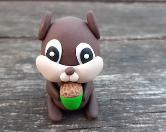 Squirrel Birthday Cake Topper Figure, Clay Woodland Animal Cake Topper, Fondant Squirrel Figure, Personalized Baby Shower Cake Topper Figure