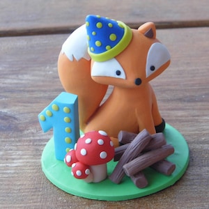 Party fox babies 1° compleanno cake topper, statuina personalizzata di animali della foresta, statuina di volpe, festa a tema Mushrooms Wood Fox Animal Woodland