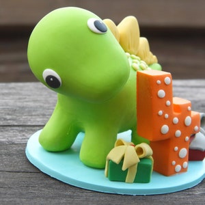 Custom Dinosaur cake topper, Birthday cake topper, 4th birthday party, Cake decor, Clay Dinosaur Figurine, Personalized Dinosaur Figurine image 2