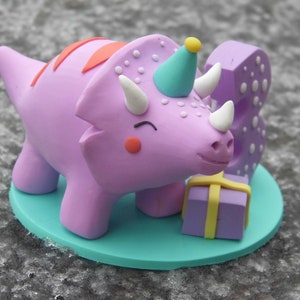 Triceratops cake topper for baby girl, Dinosaur figurine for cake, Cake topper birthday, Personalized cake topper, Clay dinosaur figurine