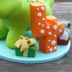 Custom Dinosaur cake topper, Birthday cake topper, 4th birthday party, Cake decor, Clay Dinosaur Figurine, Personalized Dinosaur Figurine image 3