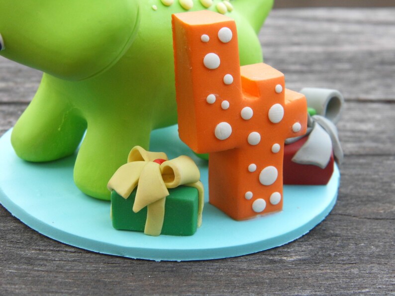 Custom Dinosaur cake topper, Birthday cake topper, 4th birthday party, Cake decor, Clay Dinosaur Figurine, Personalized Dinosaur Figurine image 3