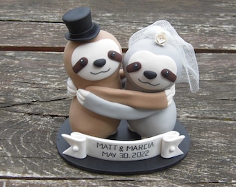 Custom Rainforest Animal Wedding Cake Topper Figurine, Animal Sloth Wedding Cake Topper, Personalized Animal Couple Cake Topper For Wedding