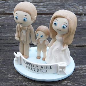 Wedding Cake Topper Bride Groom Kid, Bride Groom Cake Figurine, Personalized Family Figurine, Personalized Topper, Wedding Gift For Couple