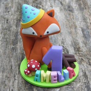 Fox Birthday Cake Topper, Fox Figurine, Animal Cake Topper, Woodland Birthday Party Themed, Personalized 1st Birthday Animal Fox Cake Topper